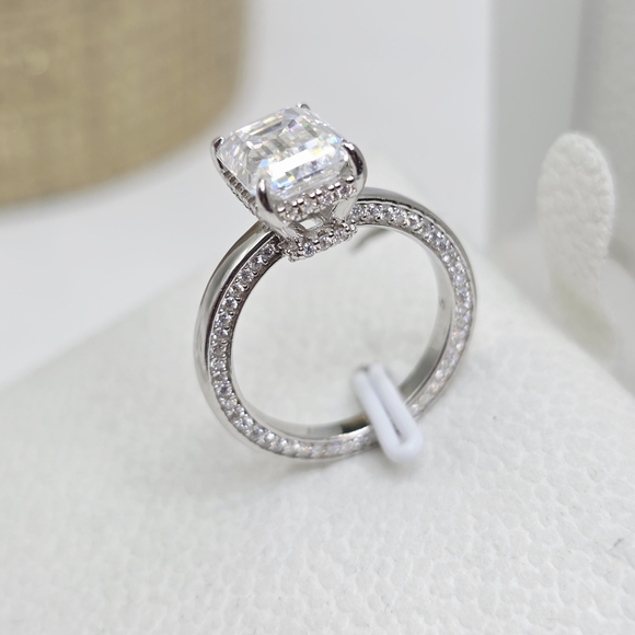 3CTW Moissanite Emerald Cut Engagement Ring . Solid S925 Silver - Picture 2 of 9